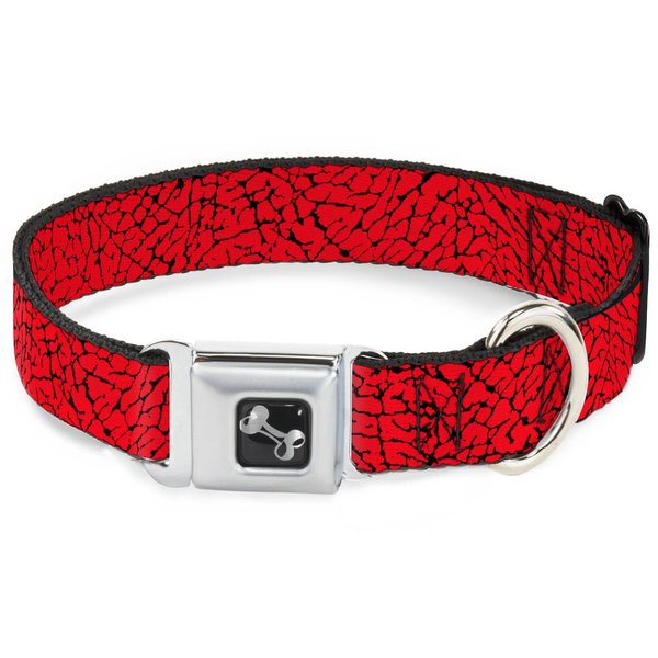 Dog Collar Seatbelt Buckle Elephant Crackle Red 18 to 32 Inches 1.5 Inch Wide