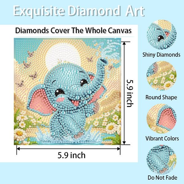 4 Pack Cartoon 5D Diamond Art Kits for Kids,Cute Animals DIY Painting Art Kit for Kids Ages 4-8-12 Mosaic Kits,Diamond Art Painting Craft Kits,Gem Art Full Drill Diamond Dots for Children Gifts 6x6In