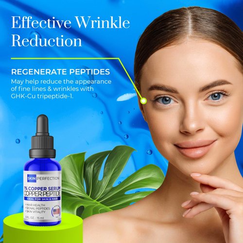 Skin Perfection Copper Peptides Serum for Face & Hair - Youth Serum with Copper Peptide for Fine Lines & Wrinkles - 1% Blue Liquid for Face, Hair, Body, and Scalp