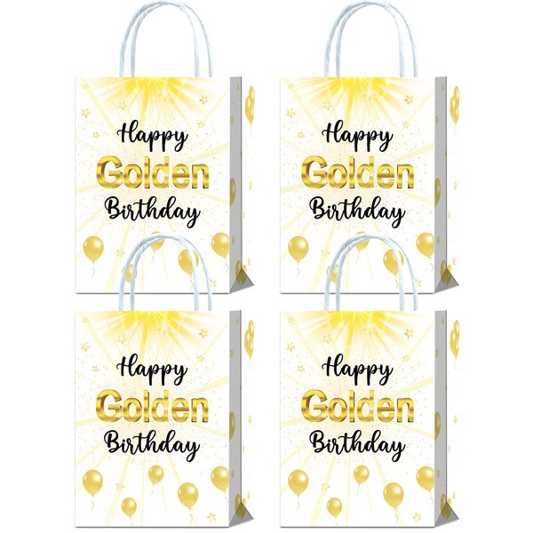 Tyndallrays 16 Pieces Happy Golden Birthday Goodie Bags for Golden Birthday Party Supplies,5th, 21st, 24th, 25th, 28th, 30th, 50th 60th Birthday Party Favors Bags with Handles