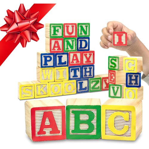 Skoolzy Wooden Alphabet Blocks - 30 ABC Wooden Blocks for Toddlers - Wood Alphabet Stacking Toys - Alphabet Learning Toys Ages 2 +