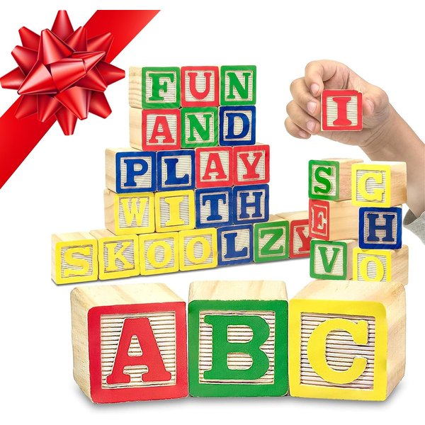 Skoolzy Wooden Alphabet Blocks - 30 ABC Wooden Blocks for Toddlers - Wood Alphabet Stacking Toys - Alphabet Learning Toys Ages 2 +