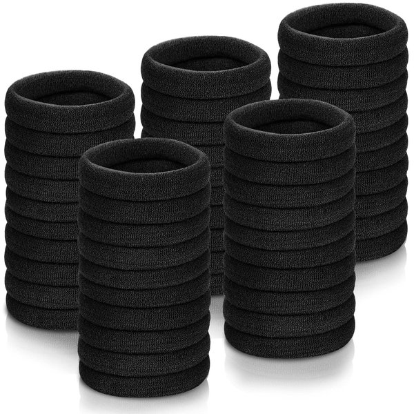 Black Hair Ties for Thick Hair, IKOCO 50 Pcs Seamless Ponytail Holder Hair Bands No Damage Hair Ties for Women Men Girls, Fabric