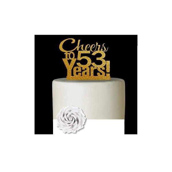 CakeSupplyShop Item#053CTA - 53rd Birthday / Anniversary Cheers Super Gold Glitter Sparkle Elegant Cake Decoration Topper