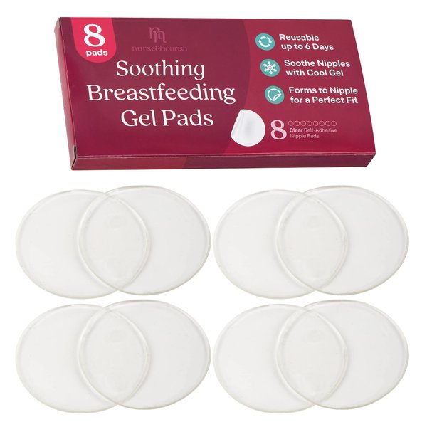 Nurse & Nourish [8 Pads] Silicone Nipple Pads for Breastfeeding Soreness - Immediate Relief Nipple Gel Soothing Pads - Easy to Apply Gel Nipple Pads for - Reusable Form Adjusting