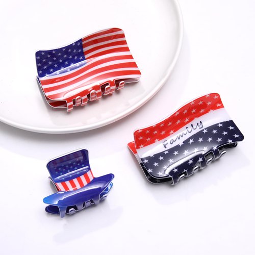 HZEYN 3PCS 4th of July Claw Clip American Flag Star Hair Clip for Women Thick Thin Hair Fourth of July Independence Day Patriotic Hair Barrette Accessories