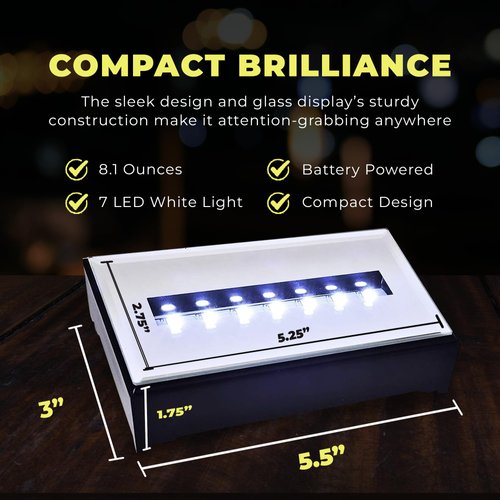 ASENTE 7 LED Light Base for Glass Art - White Light LED Display Base - LED Base Lights for Crystals - Lighted Display Stand w/ Mirror Top for More Dimension