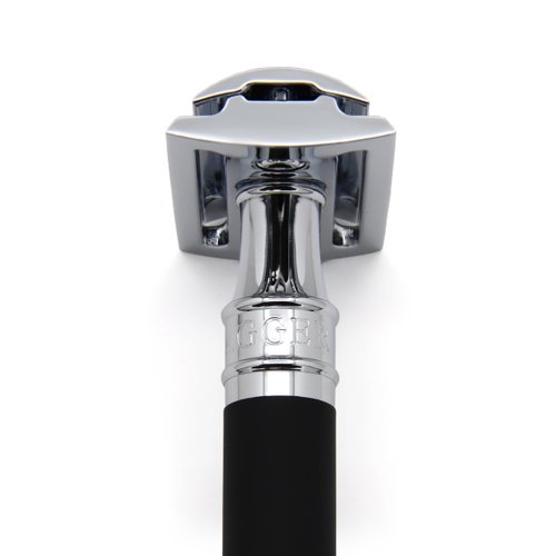 Edwin Jagger DES86RCBLAMZ Short Handled Classic Double Edge Manual Eco-Friendly and Reusable Safety Razor for Men and Women for Shaving Cream or Soap Fits All DE Razor Blades (Black Rubber Coated)