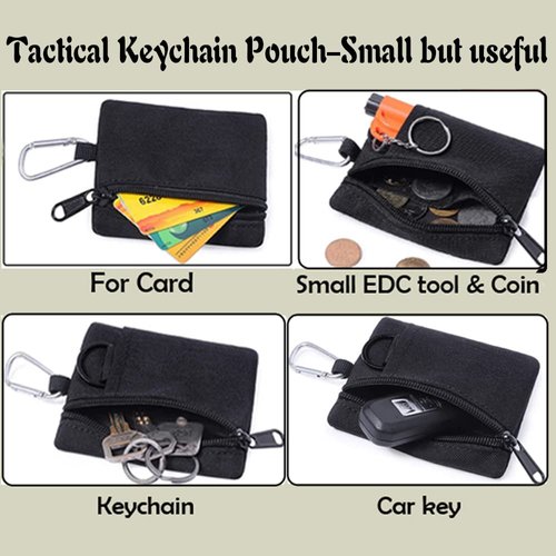 Tactical Keychain Pouch - Military Mini Size Belt Gear EDC Pocket Organizer as Coin Purse ID Card Holder Car Fob Key Waist Case Wallet Headset Pack (Black)