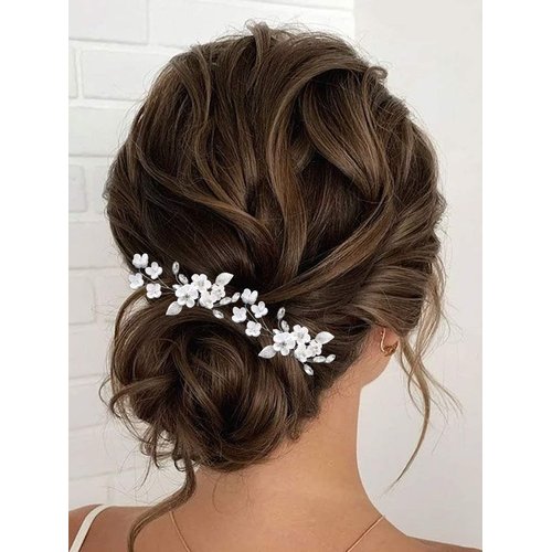 Heread Flower Bride Wedding Hair Pins Silver Crystal Bridal Hair Pieces Leaf Hair Accessories for Women and Girls(Pack of 2)