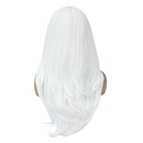 SWACC Long Layered Straight Wig with Bangs Synthetic Hair Wig for Women with Wig Cap (White)