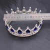 QIDIAN Bride Water Droplets Full Crown Pageant Crowns Princess Tiara Retro Round Crown Bride Hair Accessories (Blue)
