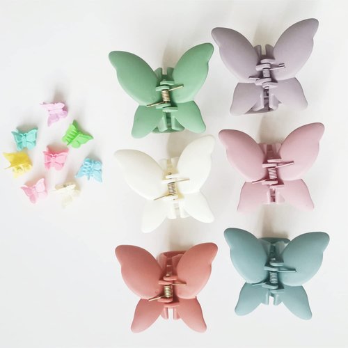 Oexper 6 Pcs Assorted Colors 2.6 Inch Butterfly Claw Clips/Cute Non-slip Butterfly Hair Clips for Women Girls Thick Thin Hair with 8 Pcs Multi-color Mini Cute Butterfly Hair Clips