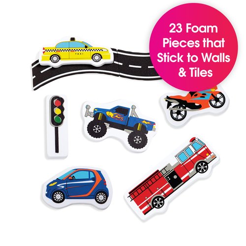 Edushape Magic Creations, Traffic Fun - Baby Bath Foam Toys Foam Stickers - Stick-On Removable Baby Foam Bath Toys for Toddlers 1-3 - Imaginative Learning Bath Toys Foam Activity Play Set