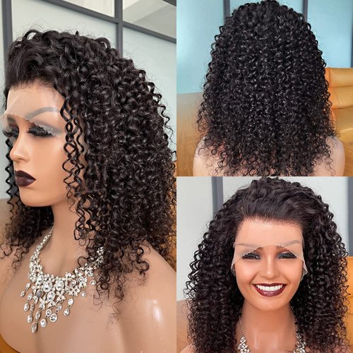 veravicky 13x4 Curly Lace Front Wig Human Hair 180% Density Kinky Curly Wig 16 inch Transparent Curly Human Hair Wigs for Women Curly Glueless Wigs Human Hair Pre Plucked with Baby Hair