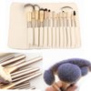 12 Piece Makeup Brushes Set | Horse Hair Professional Kabuki Makeup Brush Set Cosmetics Foundation Makeup Brushes Set Kits with White Cream-colored Case Bag