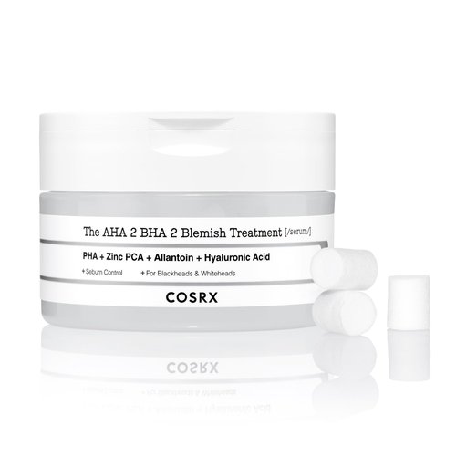 COSRX AHA 2% BHA 2% Blemish Treatment Serum, 60+ Pure Cotton Balls, Quick & Easy Daily Spot Treatment, Blackheads & Whiteheads, Sebum Control, Paraben Free, Phthalates Free, Korean Skincare