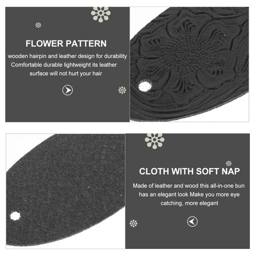 SHERCHPRY 3pcs Leather Hair Barrettes with Stick, Black Oval Shape Hair Clips, Hair Bun Holder, Ponytail Hair Pin Headdress