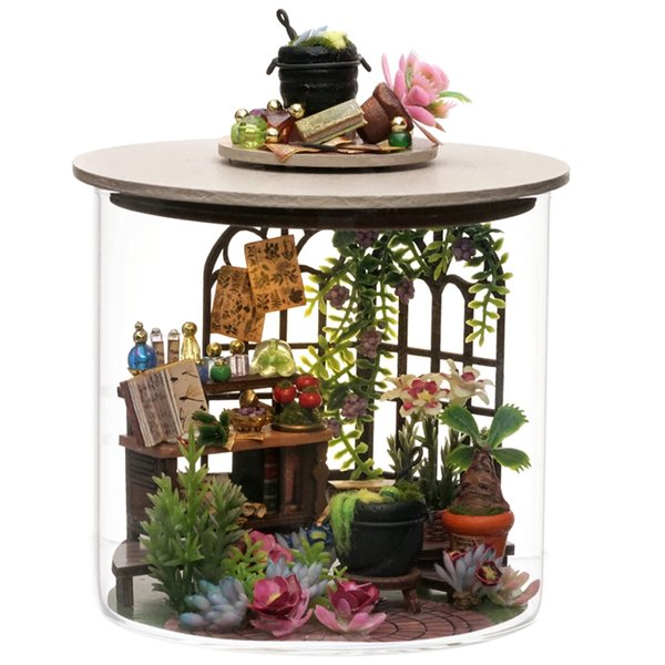 Roroom DIY Miniature and Furniture Dollhouse Kit,Mini 3D Wooden Doll House Craft Model with Dust Proof Cover and LED,Creative Room Idea for Valentine's Day Birthday Gift(Magic Garden)