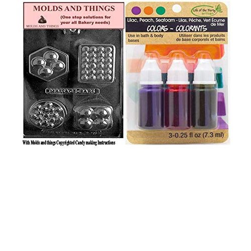 MOLDS AND THINGS 4 Shape Massage BAR Soap Mold + Lilac, Peach, SeafoamLiquid Colors,3 Pack,
