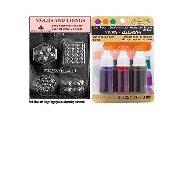 MOLDS AND THINGS 4 Shape Massage BAR Soap Mold + Lilac, Peach, SeafoamLiquid Colors,3 Pack,