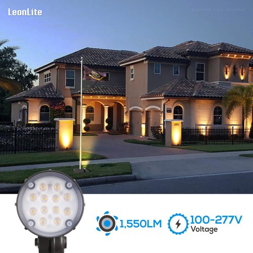 LEONLITE 12W LED Bullet Flood Light with Knuckle Mount, 80W Eqv. 1550LM, 100-277V Commercial Outdoor Weatherproof Landscape Light, Flag Pole Light, UL-Listed, 3000K Warm White, Bronze