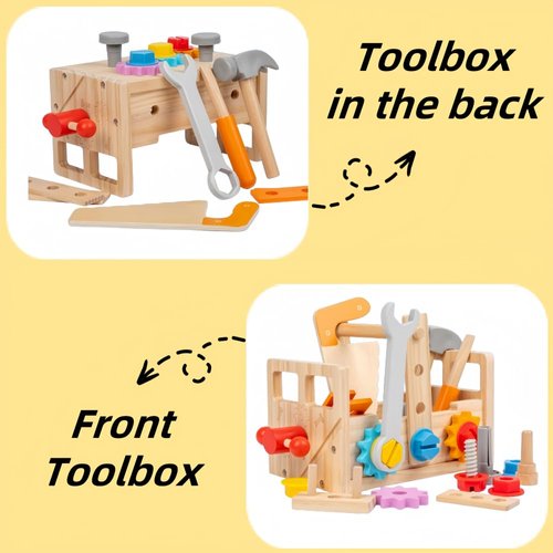 Montessori Wooden 2-4 Years Toddler Tool Set for 2 3 4 5 6 Years, Educational STEM Building Learning Toddler Tool Box, Wooden Toddler Tool Table, Best Gifts Choice for Boys and Girls