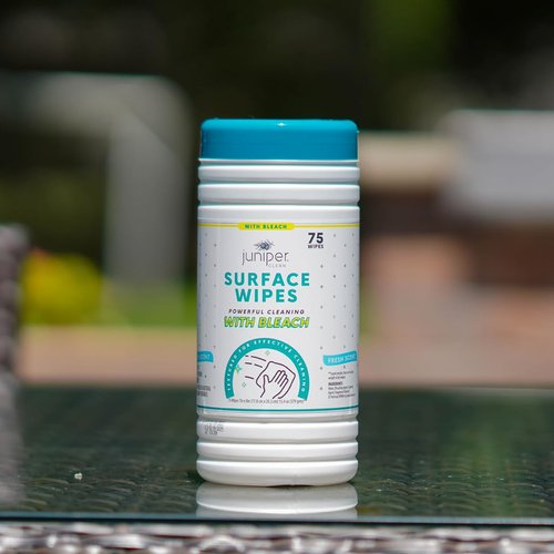 Juniper CLEAN 1 Pack Surface Cleaning Wipes with Bleach, All-Purpose Cleaner for Bathroom, Kitchen, Office, 75 Count Canister, Fresh Scent, Lint Free & Durable