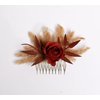 Ivory pampas grass burgundy rose hair comb, ivory burgundy rustic hair piece