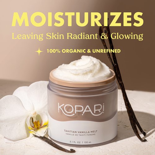 Kopari Tahitian Vanilla Coconut Melt | Multi Purpose Skin Moisturizer, 100% Unrefined Coconut Oil Skin Care For Body, Hair, Face | Vegan, Cruelty Free, Paraben & Sulfate Free | 5 Oz
