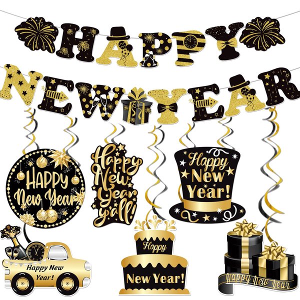 Happy New Year Banner 2025 with New Hanging Decorations Happy New Year Decorations 2025 New Years Eve Party Supplies New Years Eve Decorations