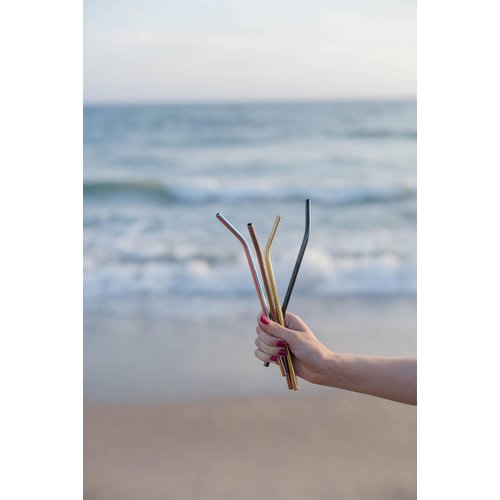 Ello Impact Stainless Steel Reusable Straws with Cleaning Brush, 4 Piece, Metallics