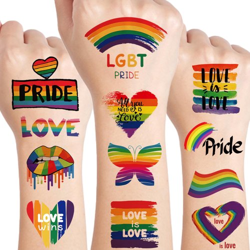 UVUXO Rainbow Temporary Tattoos - 10 Sheets Pride Themed Waterproof Rainbow Flag Tattoos for Pride Equality Parades and Celebrations