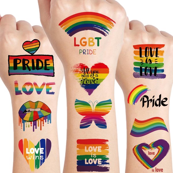 UVUXO Rainbow Temporary Tattoos - 10 Sheets Pride Themed Waterproof Rainbow Flag Tattoos for Pride Equality Parades and Celebrations