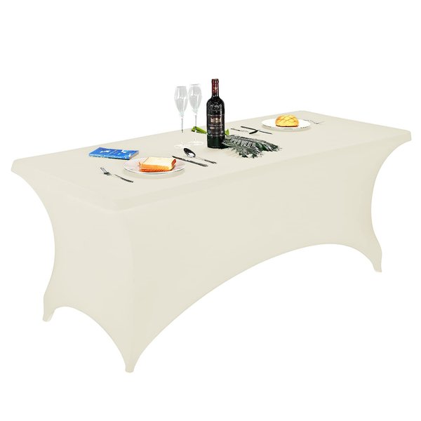 FORLIFE 6FT Spandex Tablecloth, Fitted Rectangular Table Cover for 72"L X 30"W X 30"H Tables, Universal Stretch Patio Table Cover for Wedding, Banquet, Party (Ivory)