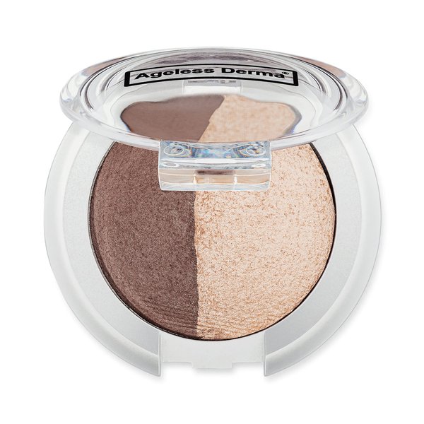 Ageless Derma Creamy Mineral Makeup Baked Eyeshadow Duo-Vegan Eye shadow (Med Taupe-Crystal Beige)