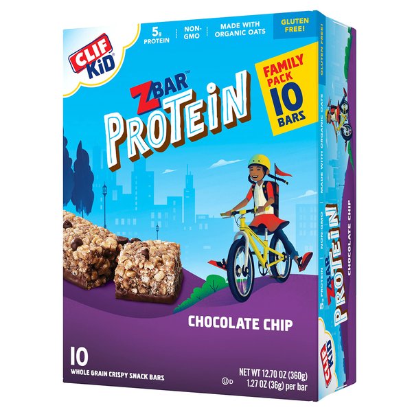 CLIF KID ZBAR - Protein Granola Bars - Chocolate Chip - Non-GMO - Organic -Lunch Box Snacks (1.27 Ounce Energy Bars, 10 Count)