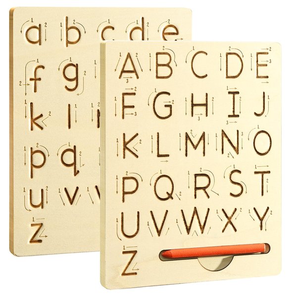 hzsshb Wooden Letters Practicing Board,Reusable Handwriting Alphabet Tracing Board Double-Sided Toddlers and Preschool Gifts Learning Toys Learning to Write ABC for Kids Ages 3-8