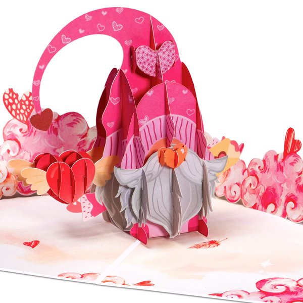 Frndly by Paper Love 3D Love Gnome Pop Up Card, For Birthday, Mothers Day, Anniversary, Wedding, All Occasion, Handcrafted - 100% Recycled and Eco-Friendly, 8" x 6" Cover - Includes Envelope and Note Tag