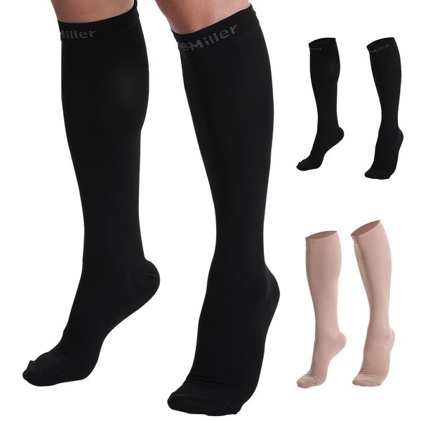 Doc Miller Compression Socks for Women and Men 20-30mmHg Compression Socks Men for Varicose Veins and Improved Circulation, Graduated Compression Socks (Black, Medium)
