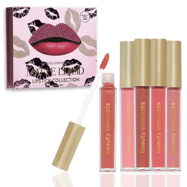 Beauty Concepts 5-Piece Matte Liquid Lipstick Set - Vivid Reds and Pinks, Long-Lasting Formula (2ml each), Pink