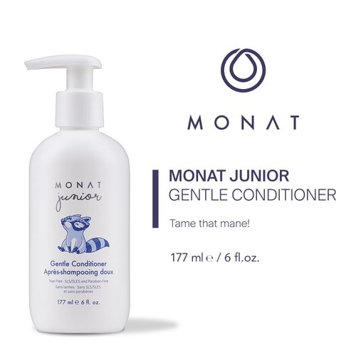 MONAT Junior™ Gentle Conditioner - A safe and gentle Anti Frizz Hair Conditioner for children that rinses out quickly. All Natural Tear-free, Sulfate & Paraben-free - Net Wt. 177 ml e / 6 fl. Oz.