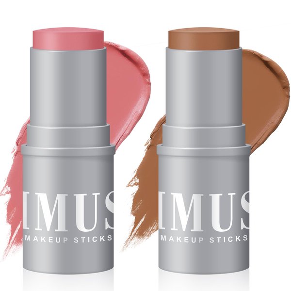KIMUSE Cream Contour Stick Duo-Cream Blush & Bronzer Shaping Stick-Creamy Pigmented, Long Lasting Vegan Face Make Up Sticks