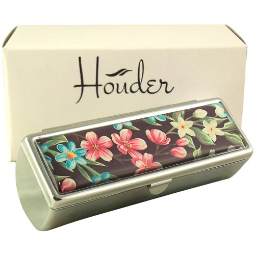 Houder Designer Lipstick Case with Mirror for Purse - Decorative Lipstick Holder with Gift Box - Velvet Lined - Protect Your Lipsticks in Style (Tropical Flowers)