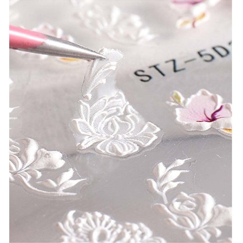 5D Embossed Nail Art Stickers, 3 Engraved Flower Nail Stickers, Summer Nail Art Supplies, self-Adhesive French Pointed Nail Design