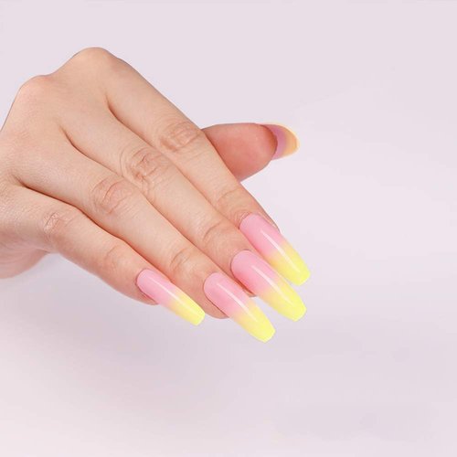 Aimimier 24Pcs Ballerina False Nails Gradient Yellow Coffin Nails with Gluetabs Gradient Fingernails for Women and Girls (Style 8)