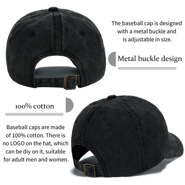 Edoneery Men Women Baseball Cap-Low Profile Adjustable Washed Cotton Golf Dad Hat Black