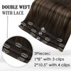 Full Shine Ombre Clip in Hair Extensions Dark Brown Fading to Brown And Ash Brown 2/8/2 Brazilian Human Hair Extensions Lace Double Weft Balayage Brown Remy Hair 3Pcs 50Grams 18 Inch