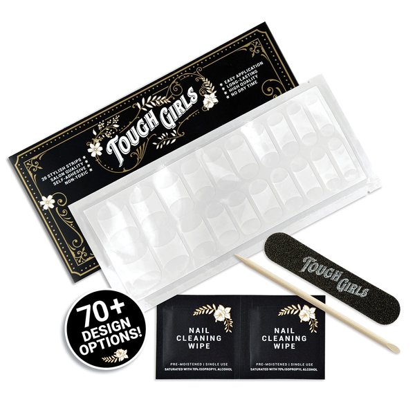 TOUGH GIRLS | Nail Polish Strips | 20 Stylish Strips | Brighter, Thicker, Tougher | Includes Cuticle Stick, Nail File, & Nail Wipes (French Tip - Short Nails)