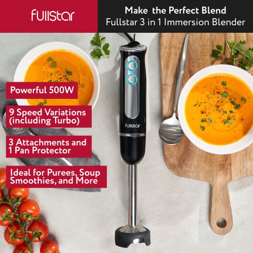 Immersion Blender, Hand Blender Electric, 3-in-1 Immersion Blender Handheld, 9-Speed, 500W Handheld Blender - Hand Blenders Immersion, Hand Mixer Electric Blenders for Kitchen, Smoothie Blender